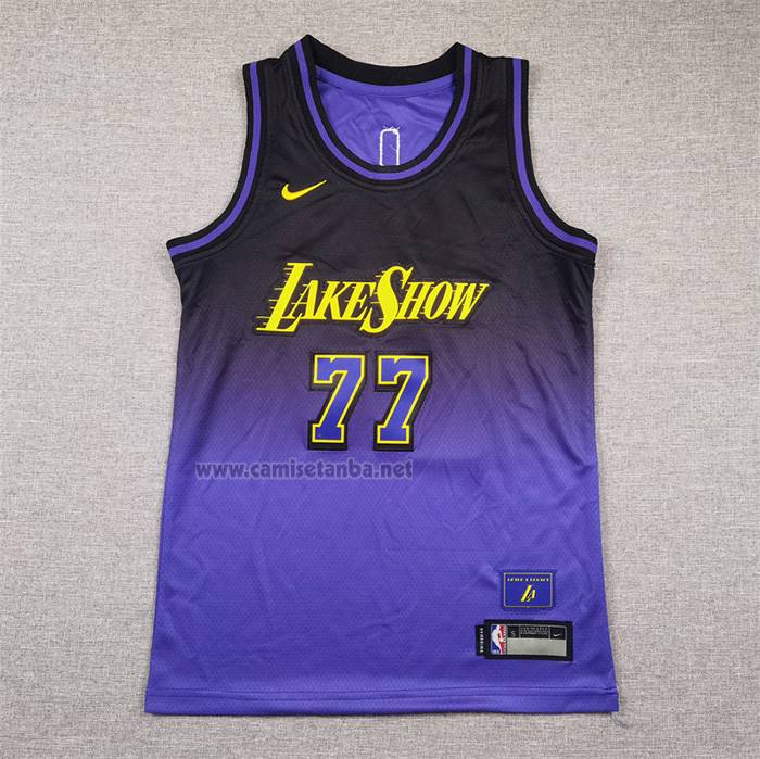 Camiseta Nino Los Angeles Lakers Luka Doncic NO 77 Ciudad 2024-25 Violeta